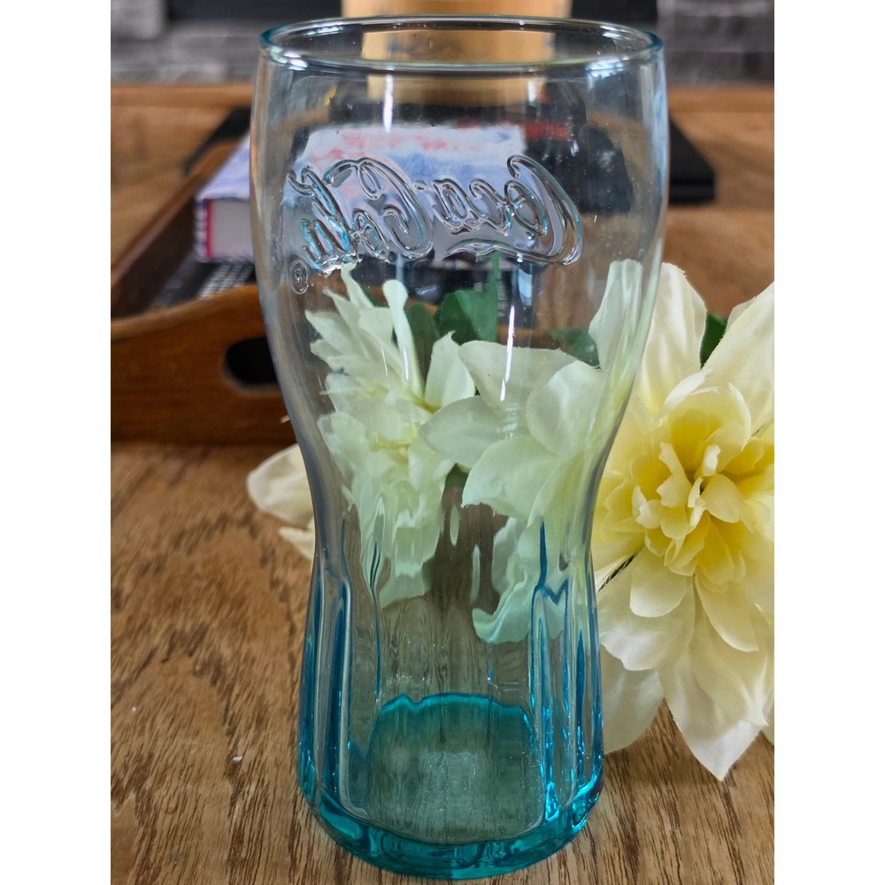McDonalds x Coca-Cola Limited Edition Aqua Blue Contour Glass Tumbler 6"